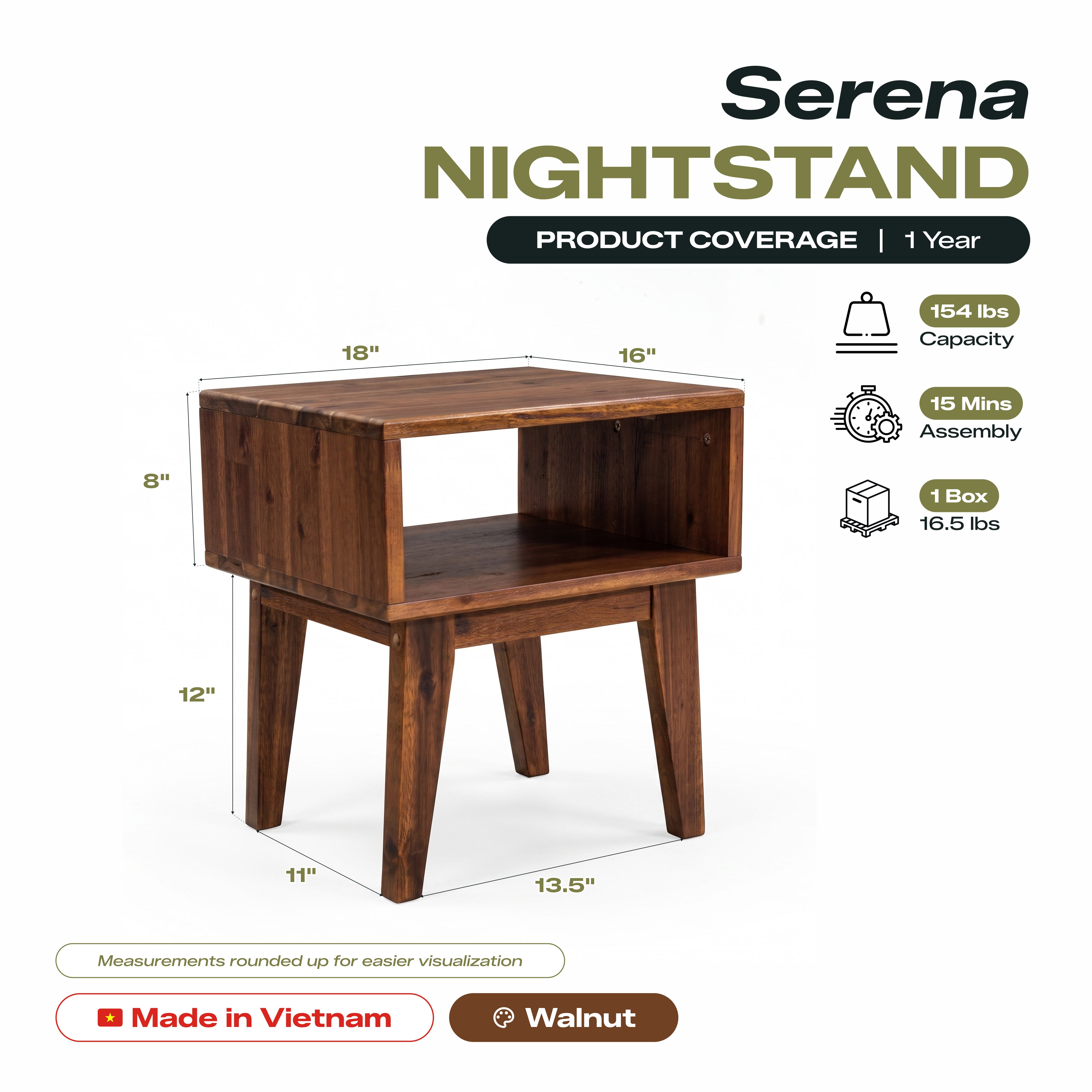 Table de chevet Serena en bois massif