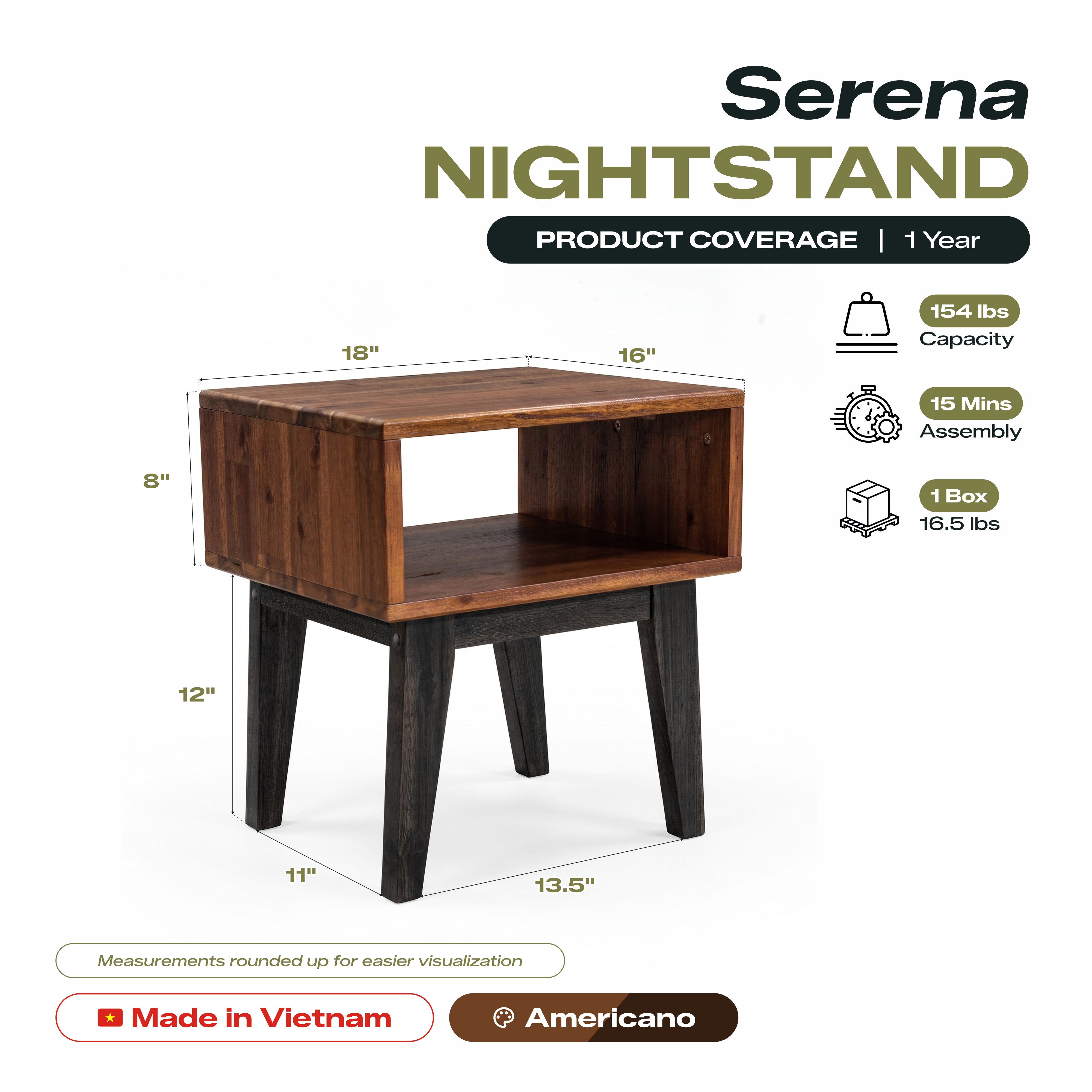 Table de chevet Serena en bois massif